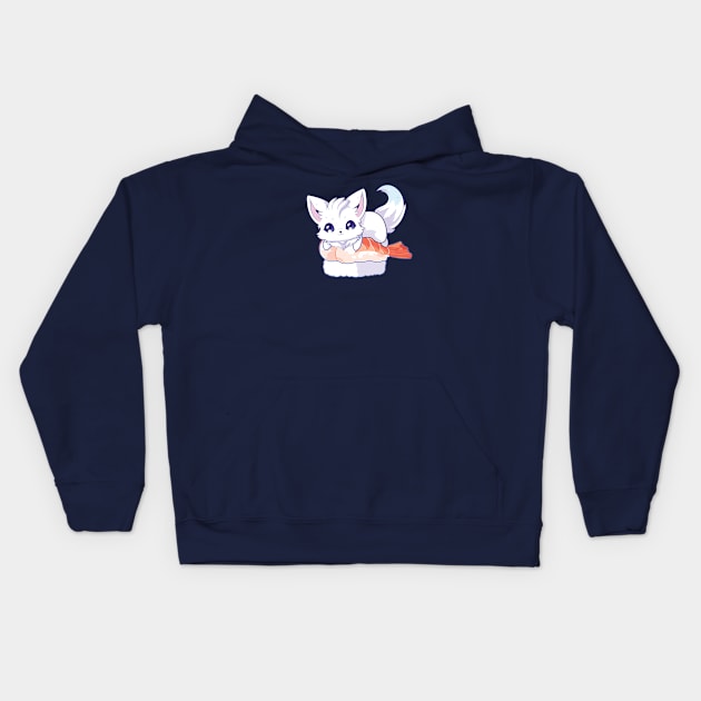 Arctic Fox Shrimp Sushi Kids Hoodie by Myanko